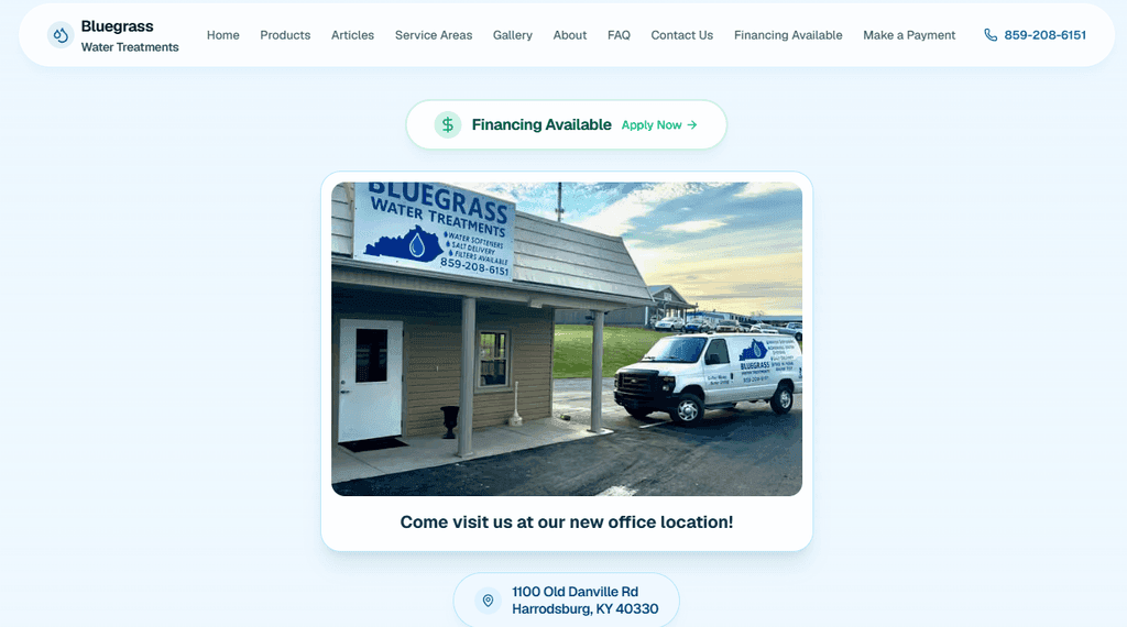 Bluegrass Water Treatments website screenshot