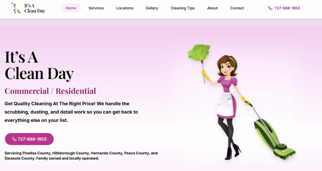 It's A Clean Day website screenshot