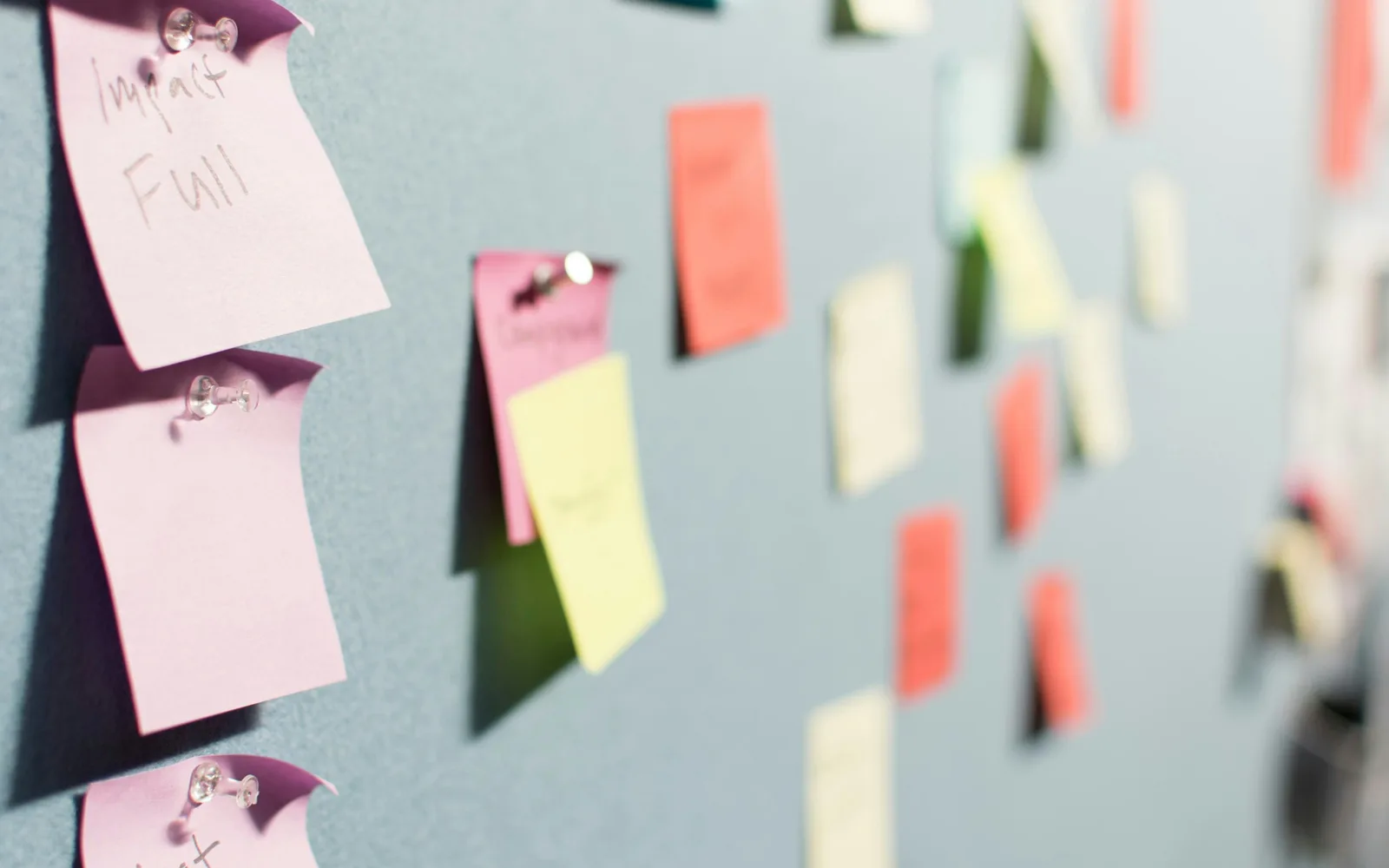 Colorful sticky notes pinned to a planning board