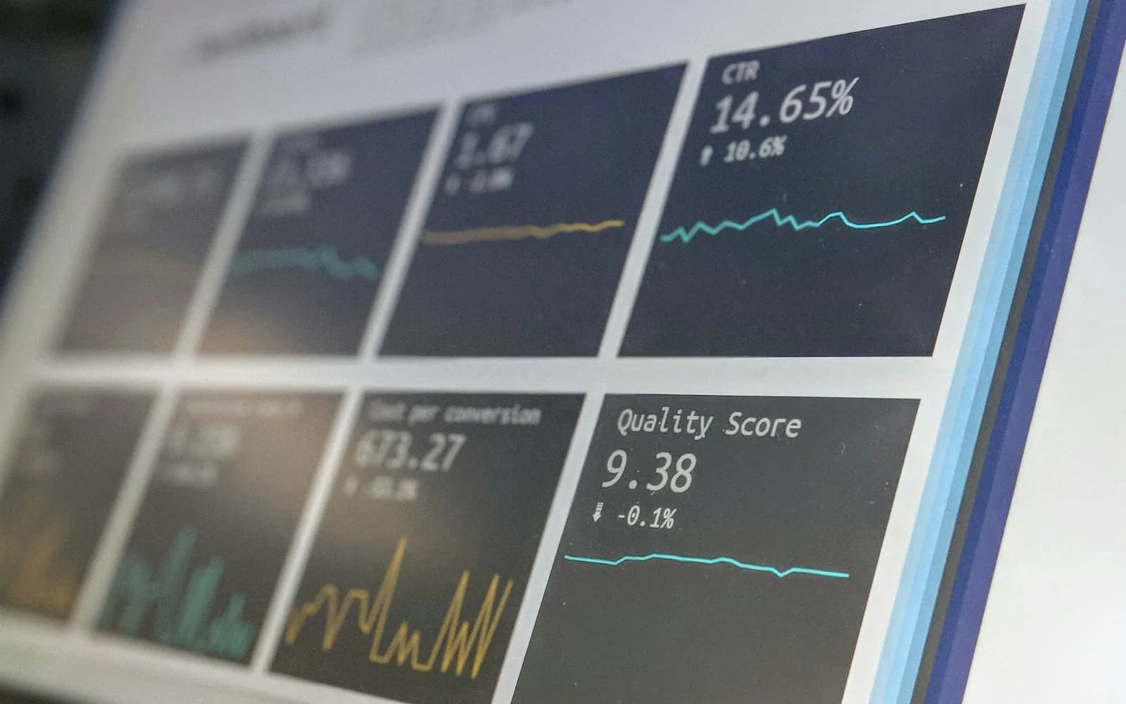A monitoring screen displaying analytics graphs and data