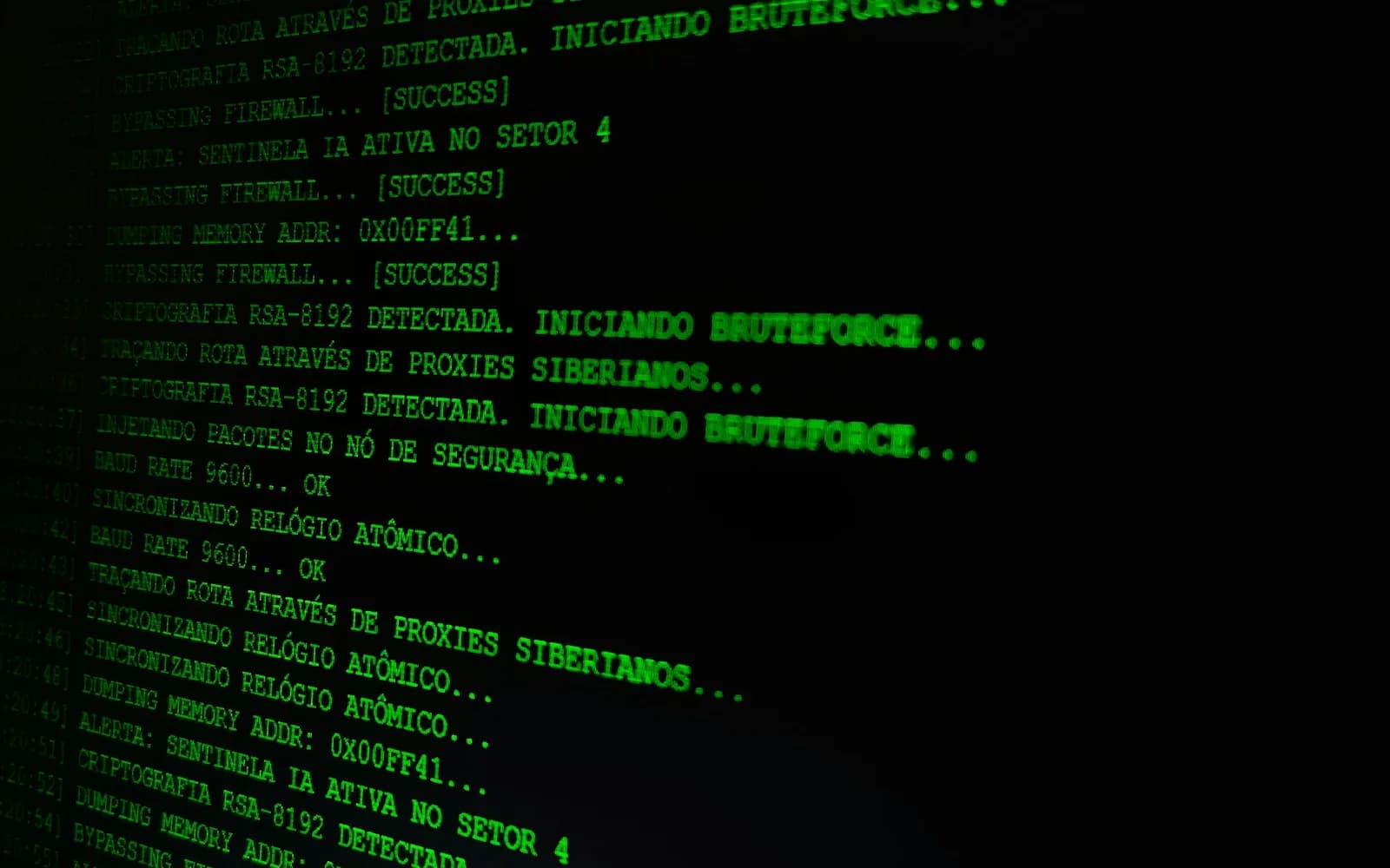 Green code displayed on a dark computer screen